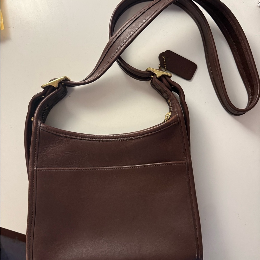 Coach Brown Leather Crossbody Bag with Gold-Tone Hardware